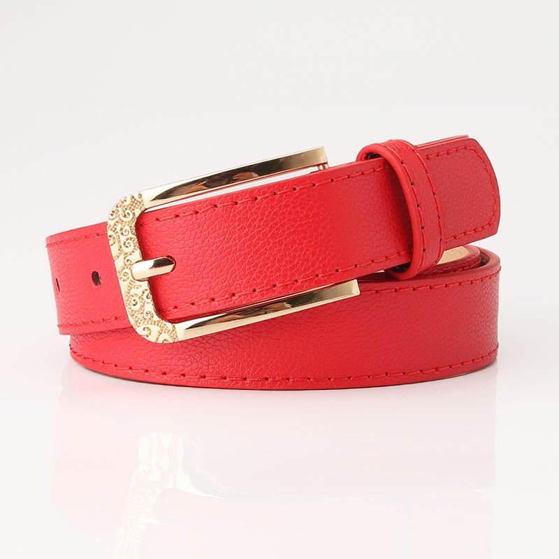 Belt With Worked Golden Square Buckle