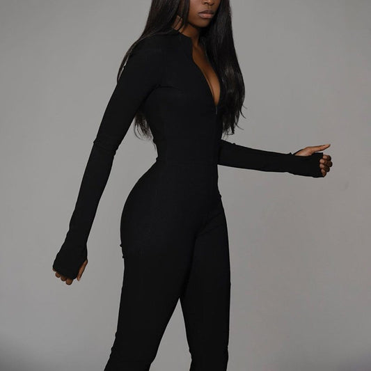 Women's New High Waisted Zipper Slim Sports Jumpsuit