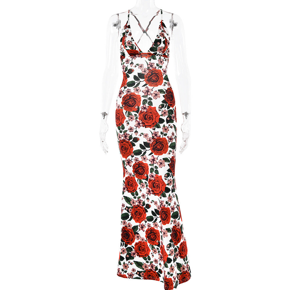 Rose printed suspender dress