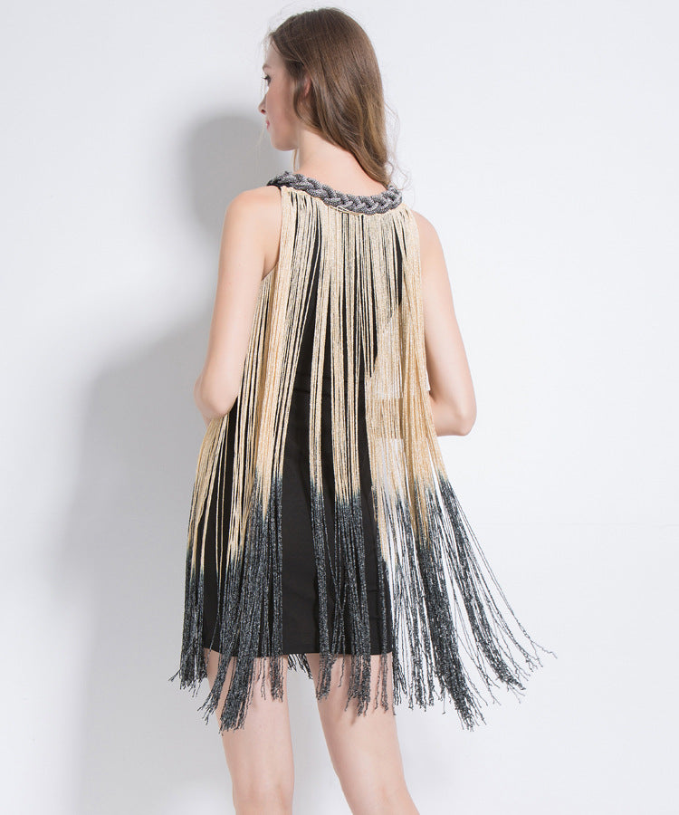 Hanging neck gradient tassel skirt