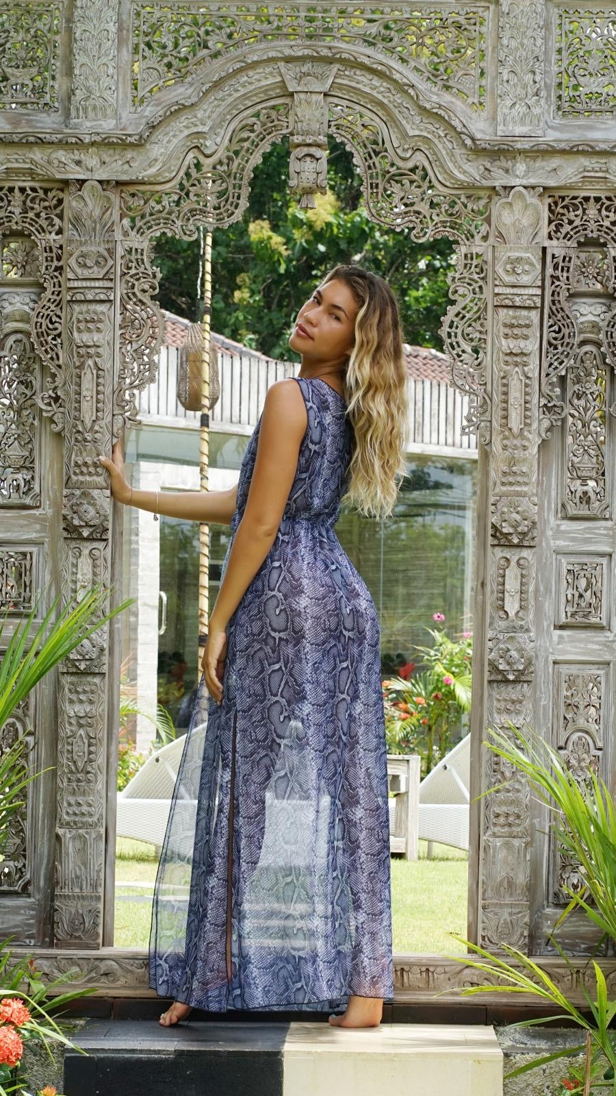 Pauline Print Mesh Long Kaftan