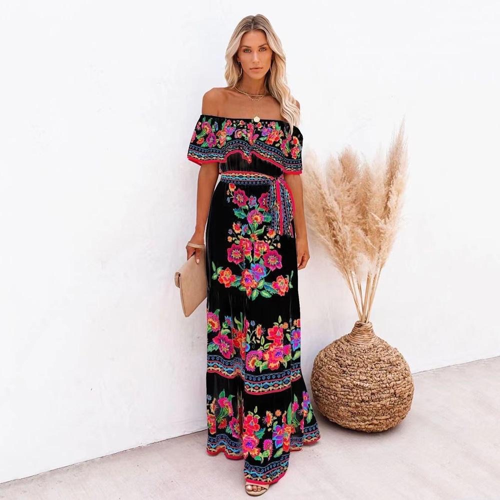 Barbara Strapless Hibiscus Flowers Maxi Dress