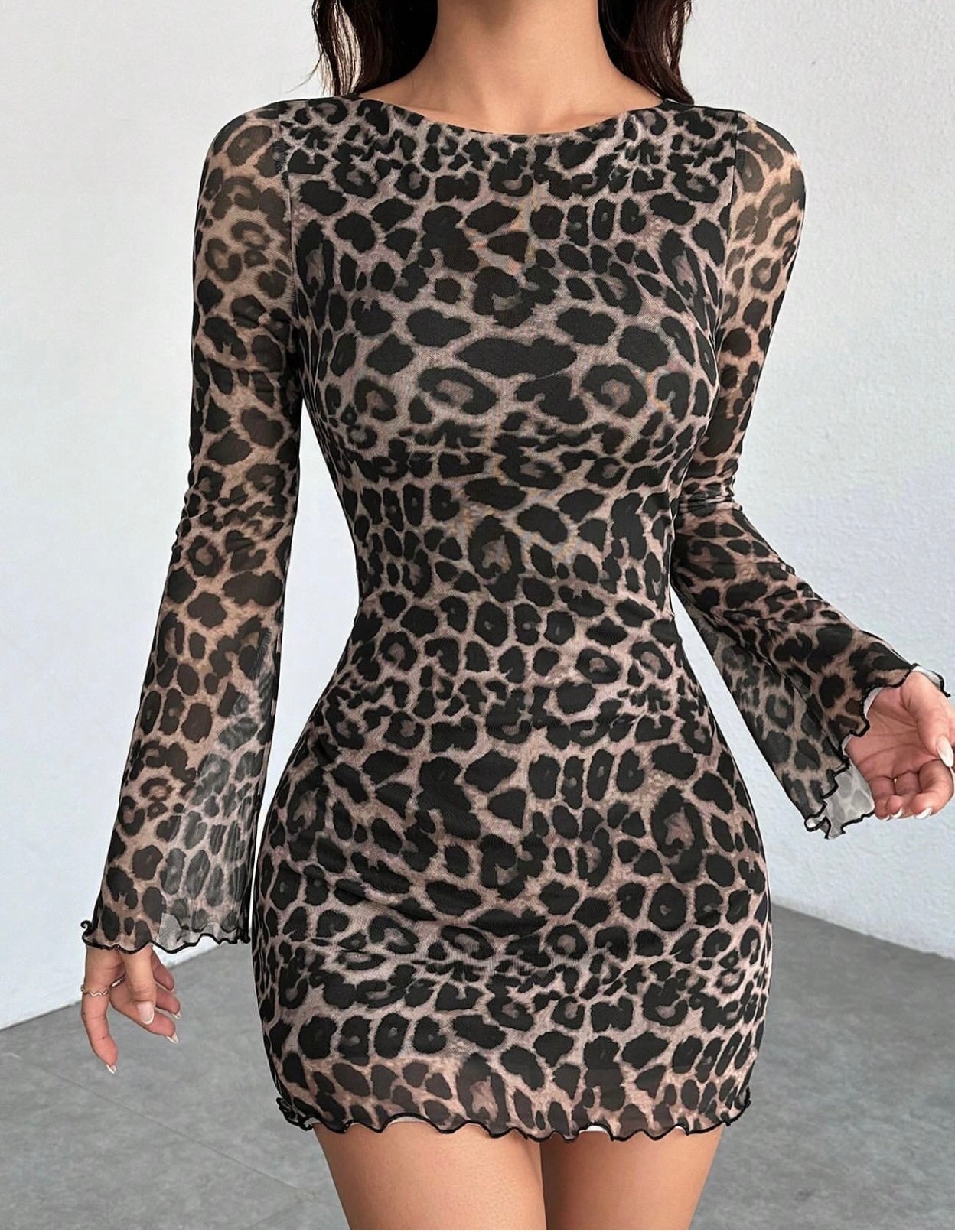 Sandra leopard long sleeve dress