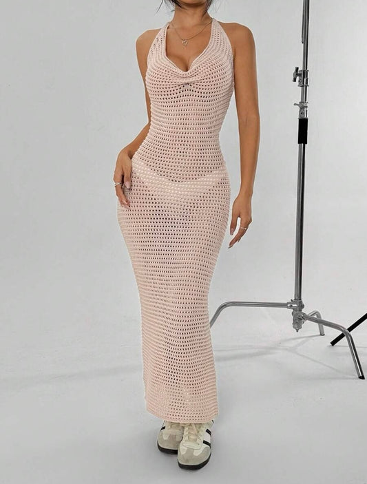 Carmelita knitting halter maxi dress