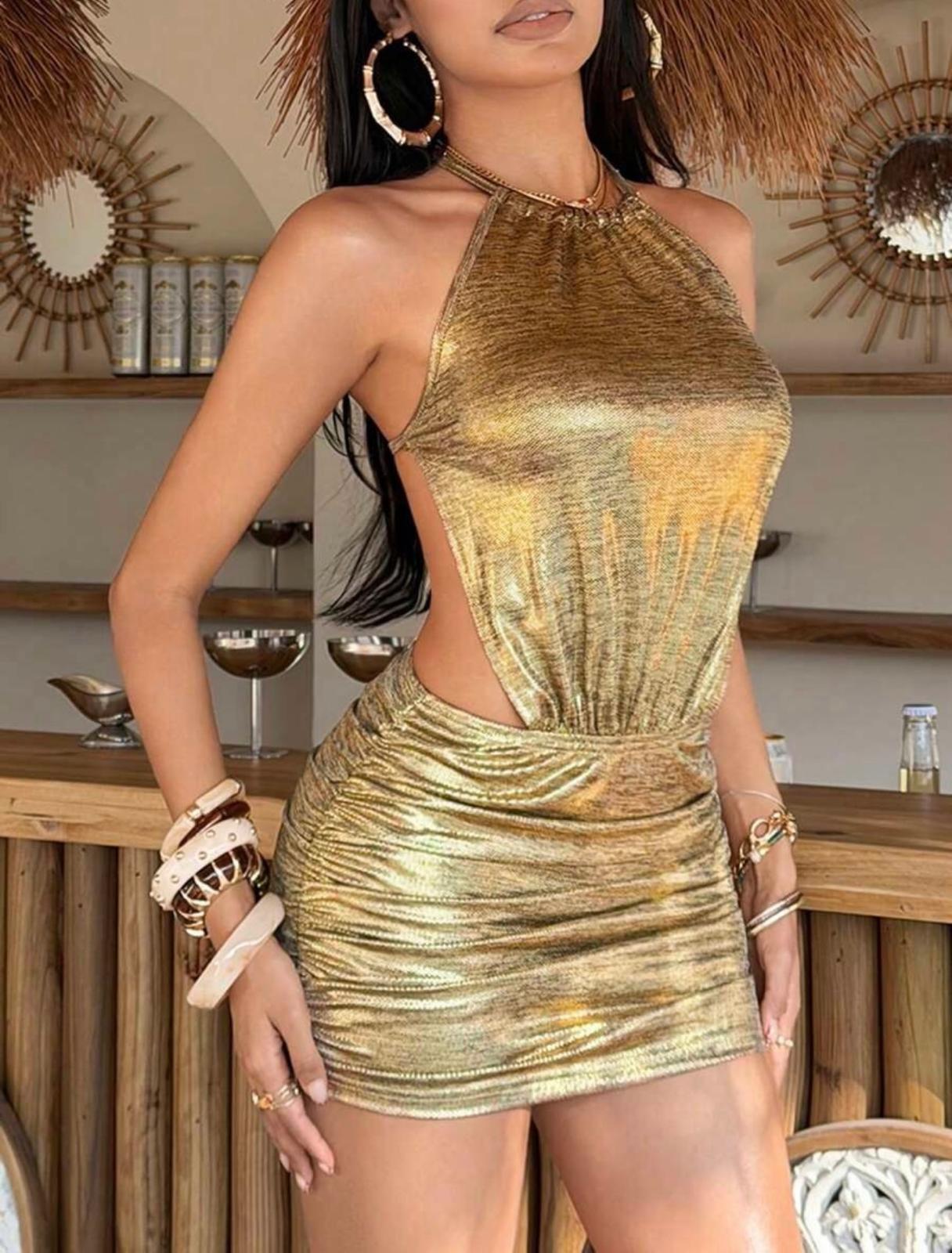 UCVOGUE halter bodycon mini dress