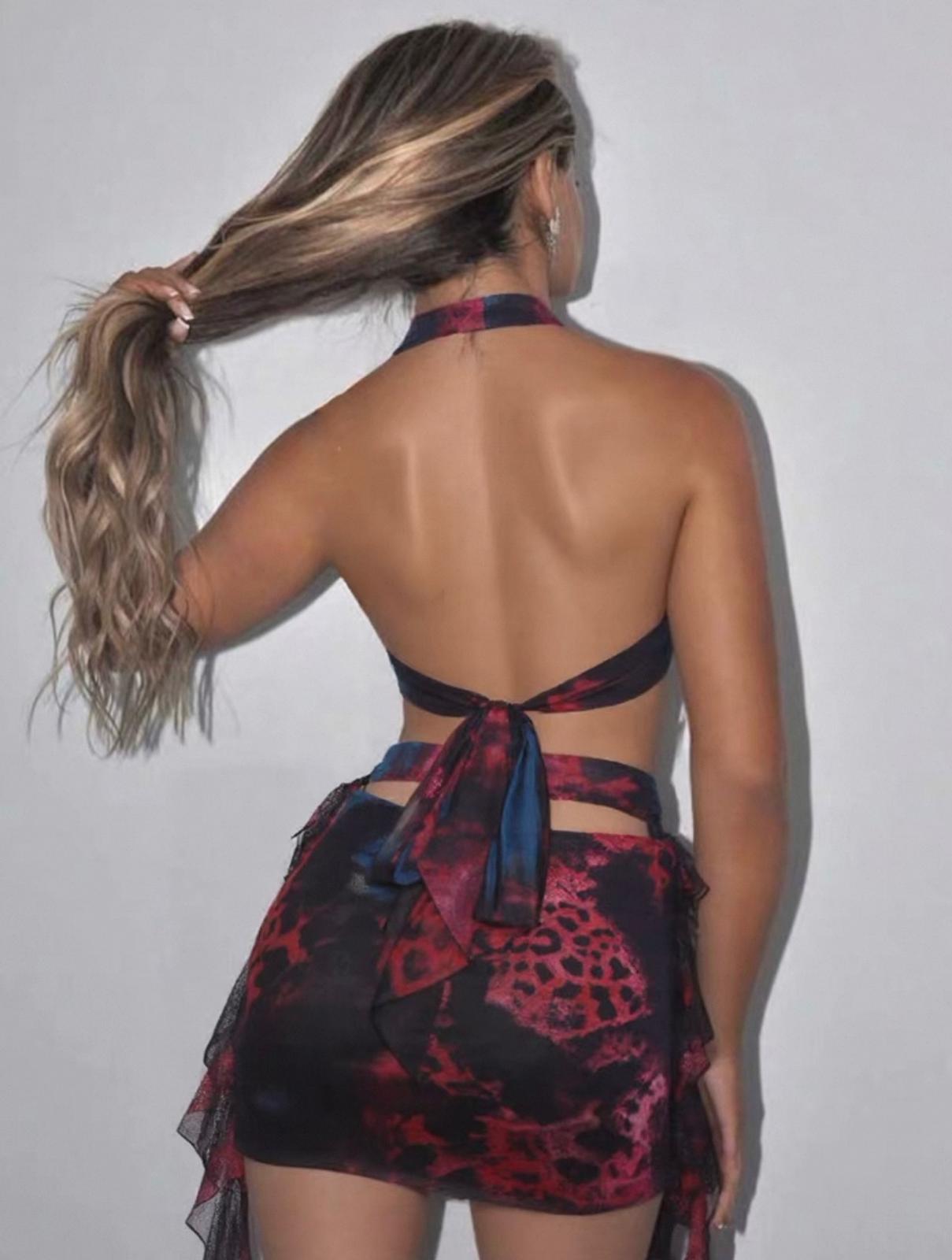 UCVOGUE open back halter spring mini dress