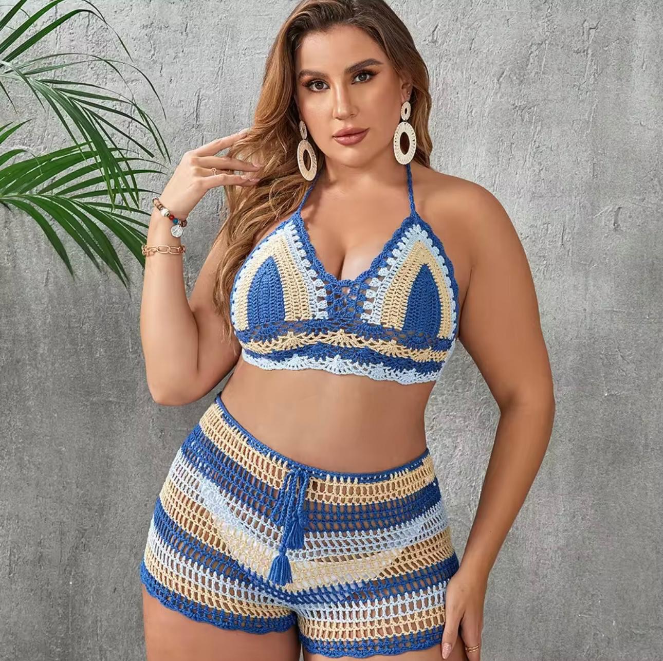 All about the crochet stripes short set