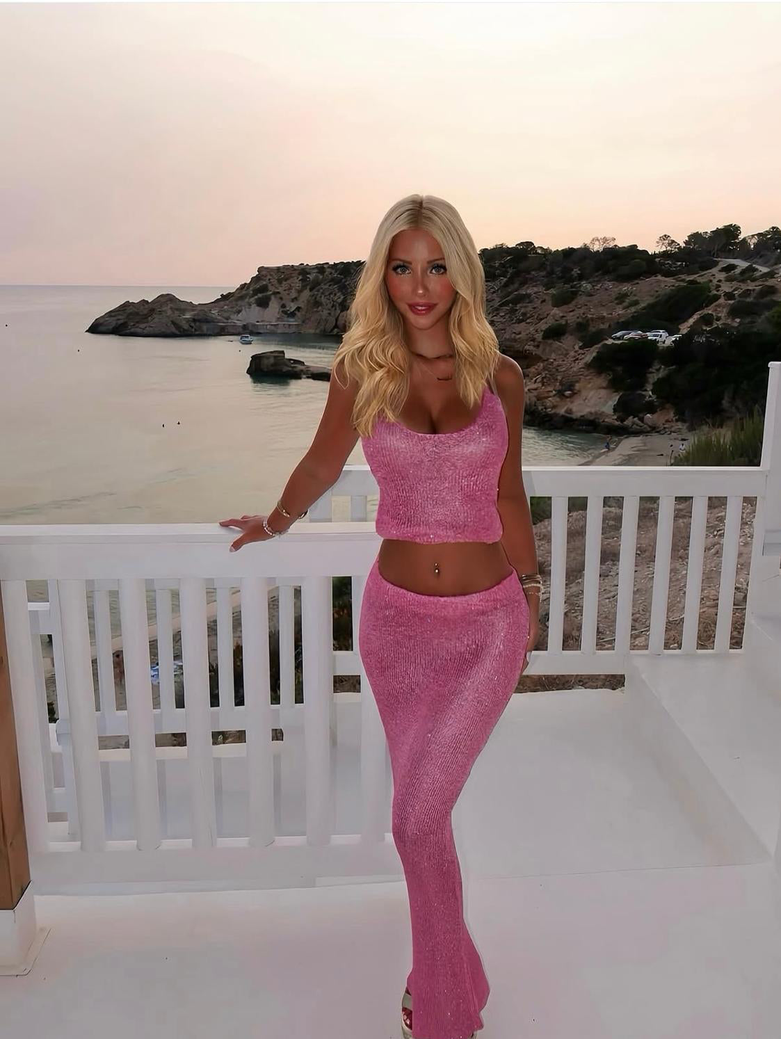 Metallic Thread Cover Up Skirt Set