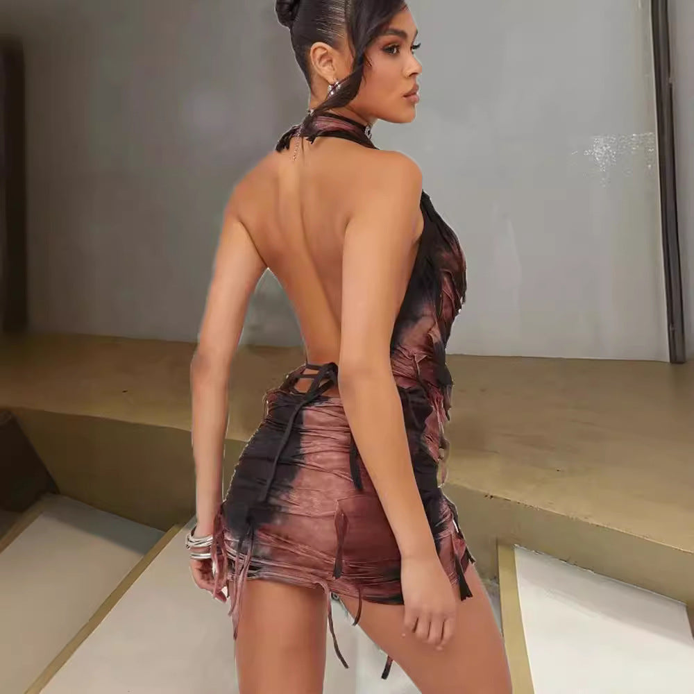 Claudette open back sexy earth short dress
