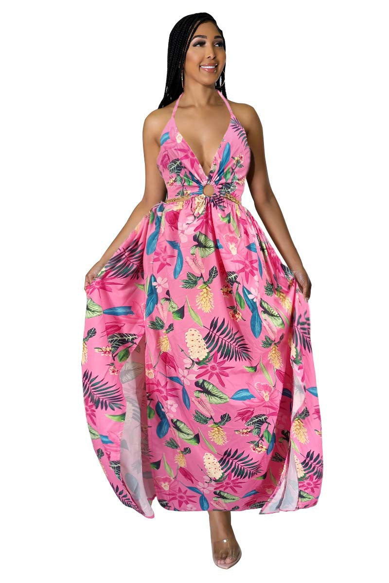 Big island hibiscus flowers maxi dress