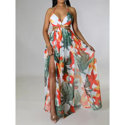 Big island hibiscus flowers maxi dress