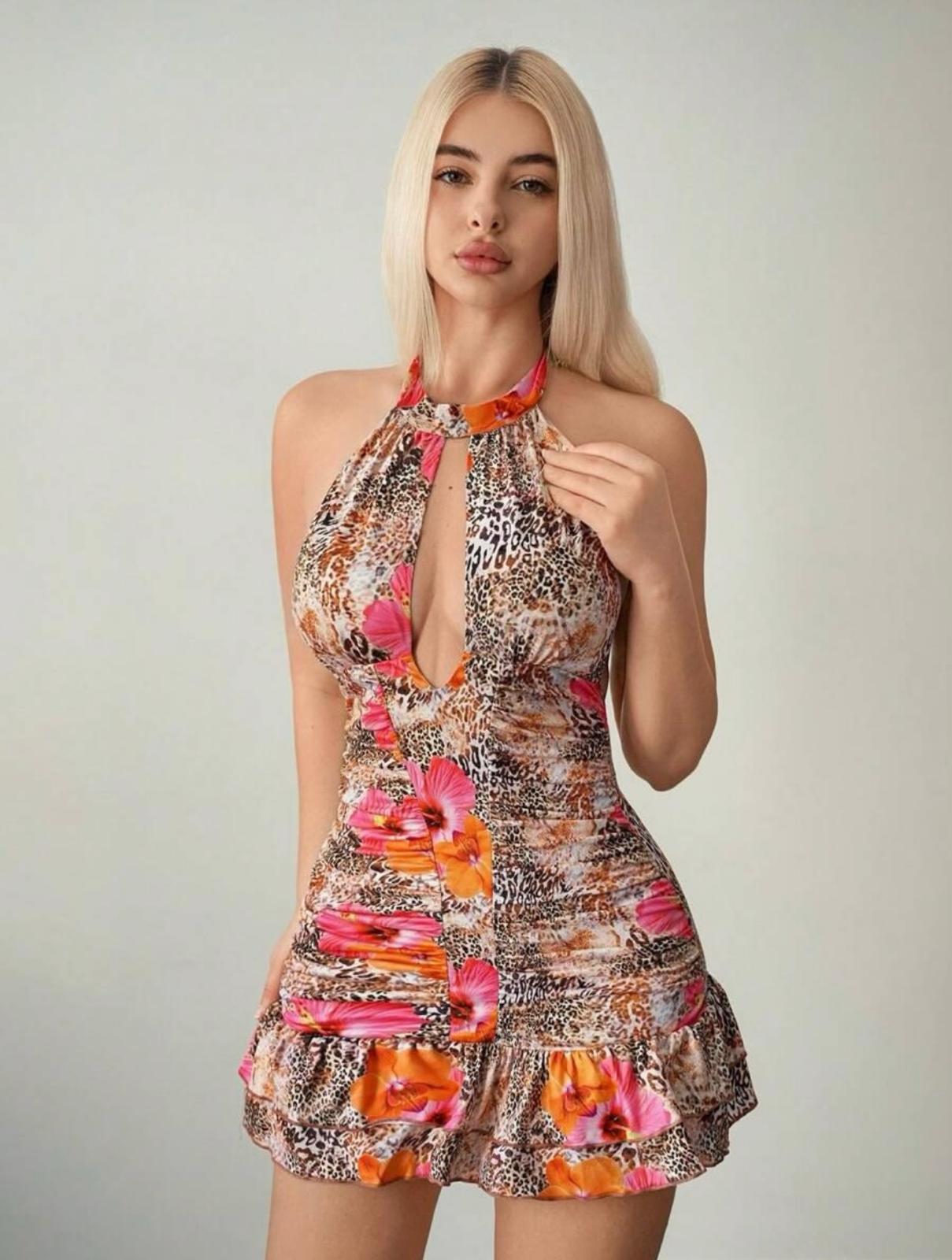 UCVOGUE Aiko Print open back sexy dress
