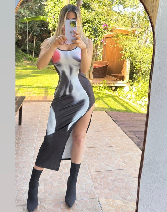 Ana open split tattoo Maxi dress