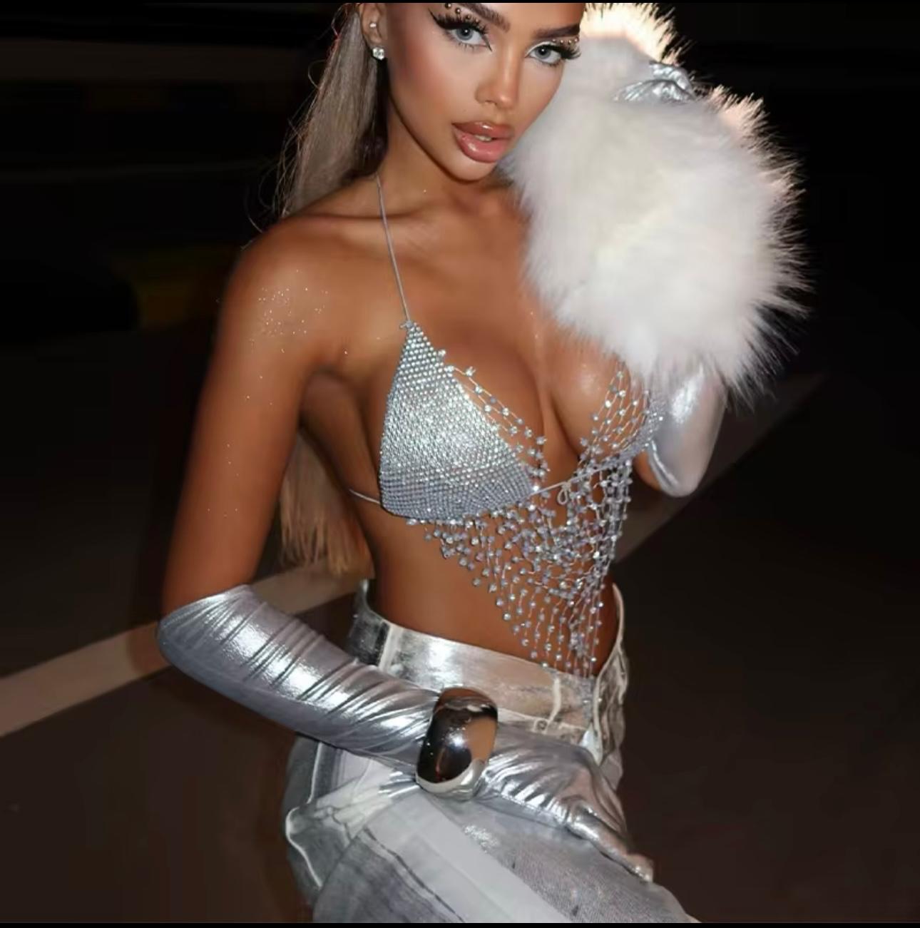 UCVOGUE Rhinestones party sexy Top