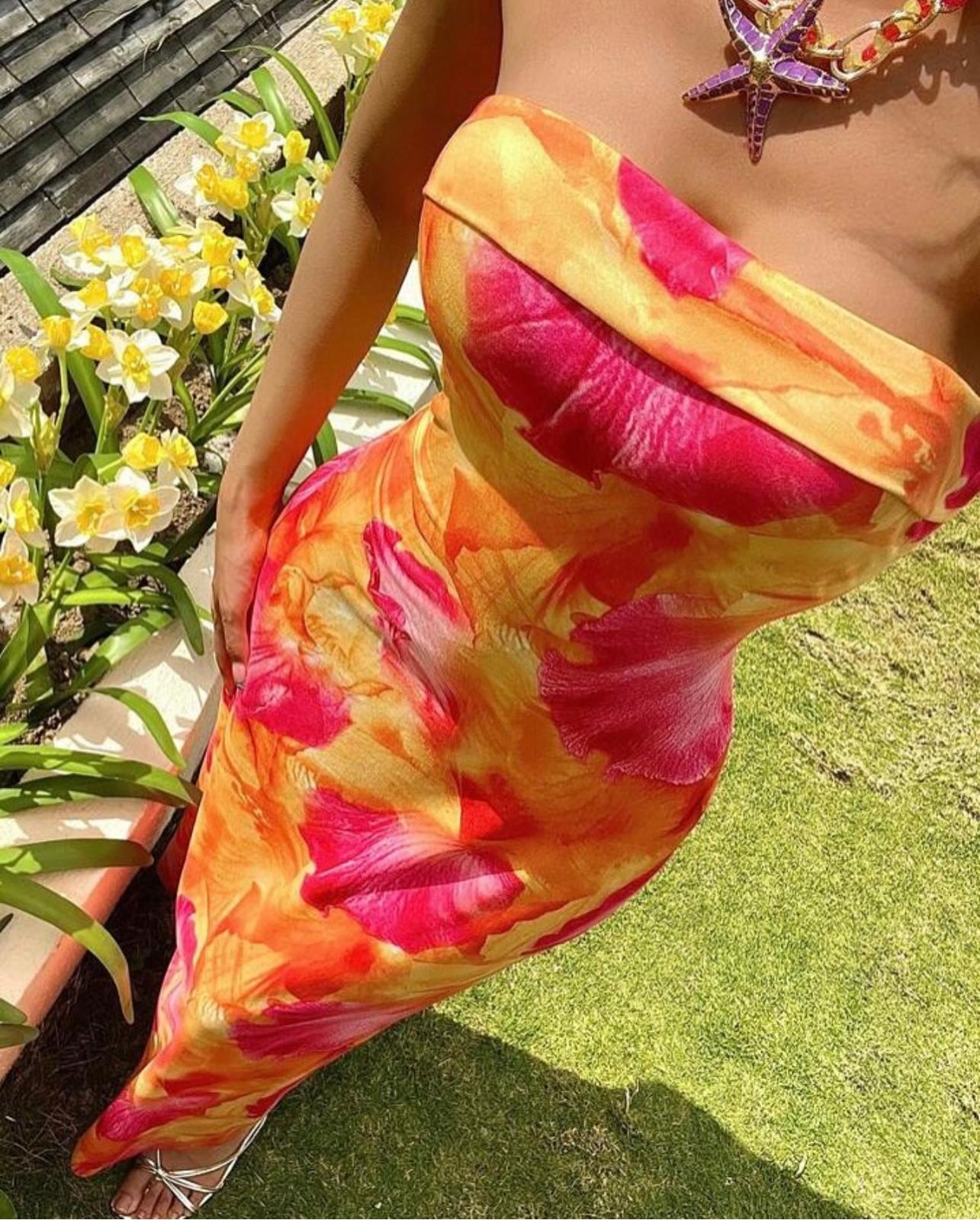 Amanda strapless floral dress