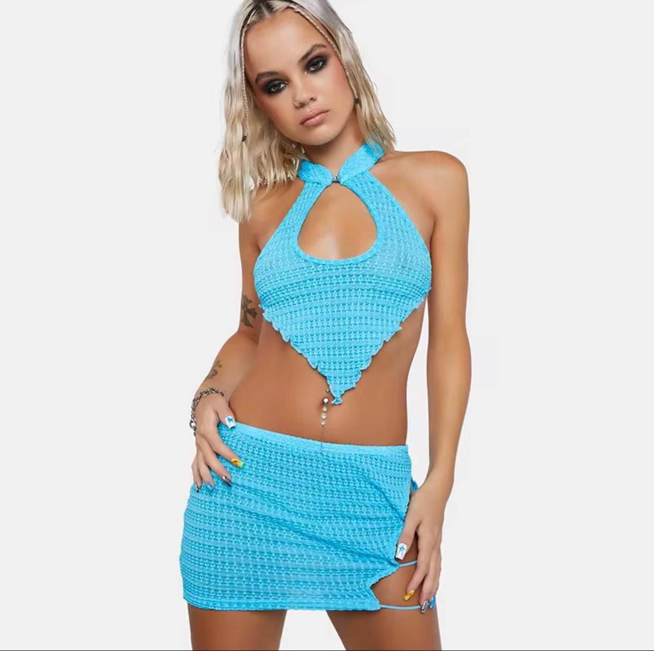 UCVOGUE Open Back Skirt short set