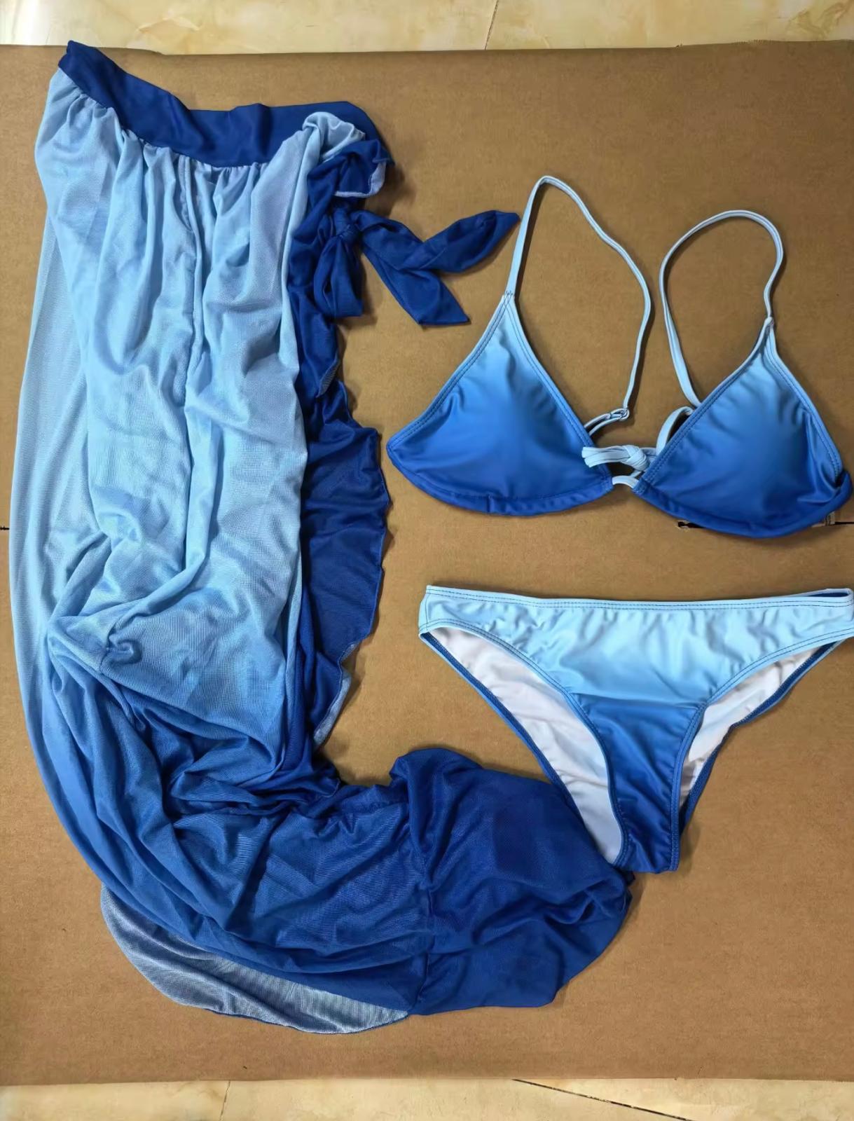 UCVOGUE 2026 Dip-Dye triangle top bikini and sarong Set Long cover-up