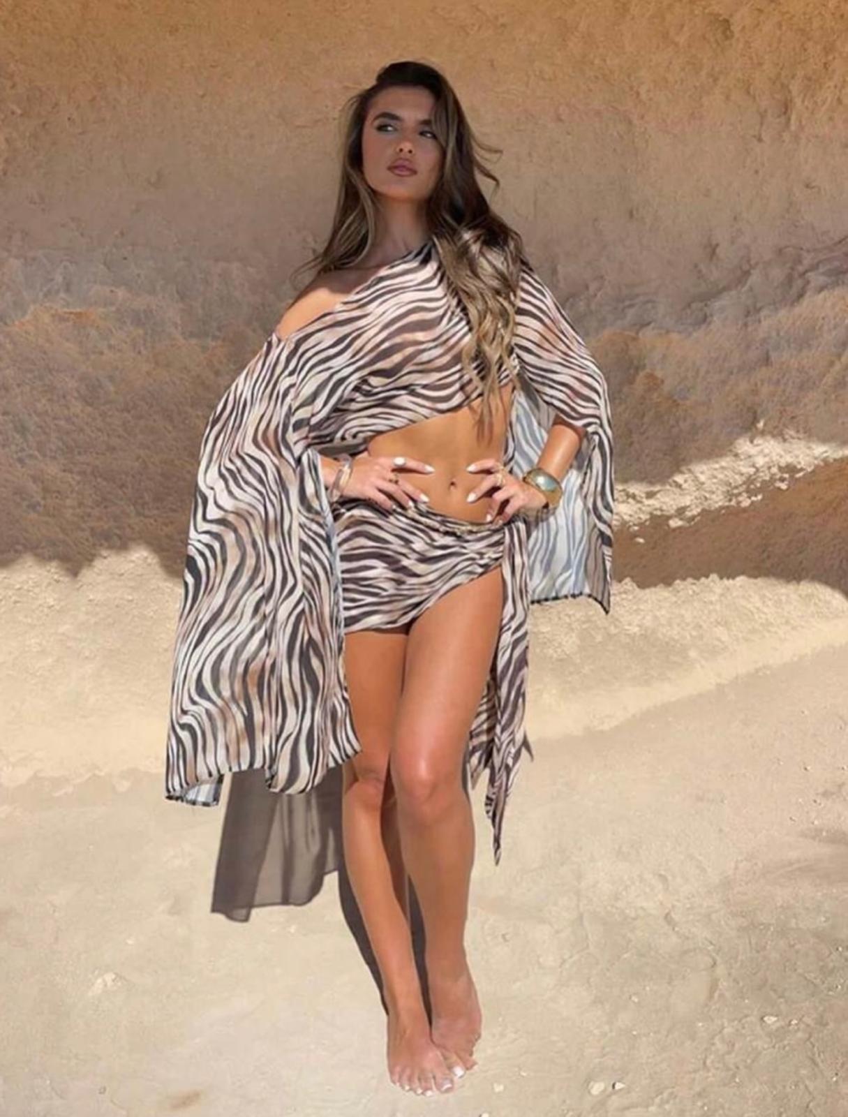UCVOGUE zebra matching long sleeve wrap around & top set