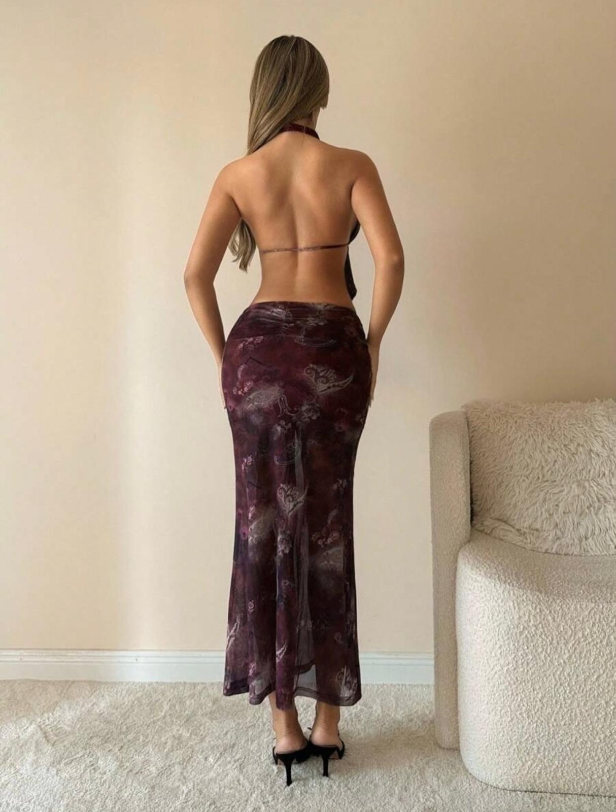UCVOGUE sexy back matching long skirt and top