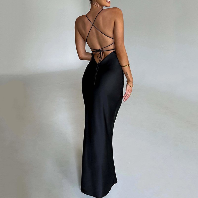 Alia Satin Dress With Halter Straps