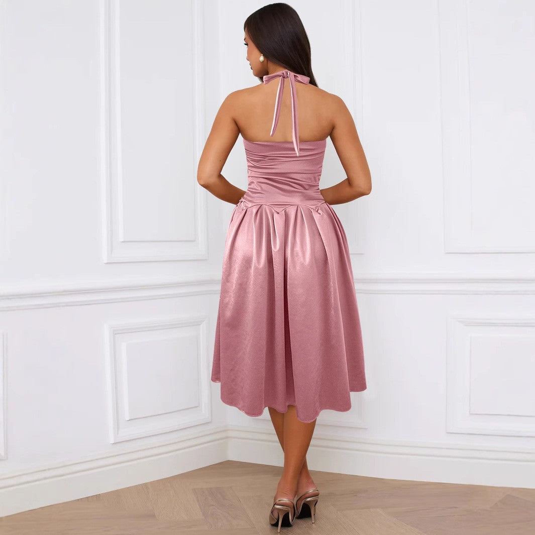 Lace up backless mid length skirt
