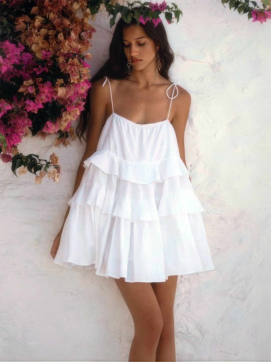Multi layered ruffled edge backless camisole skirt