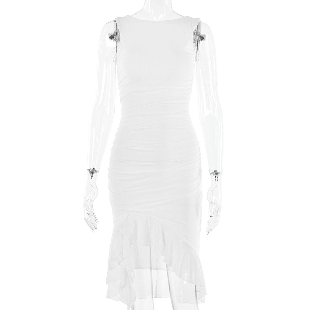 Sleeveless Dress  Back Draped Length Skirt