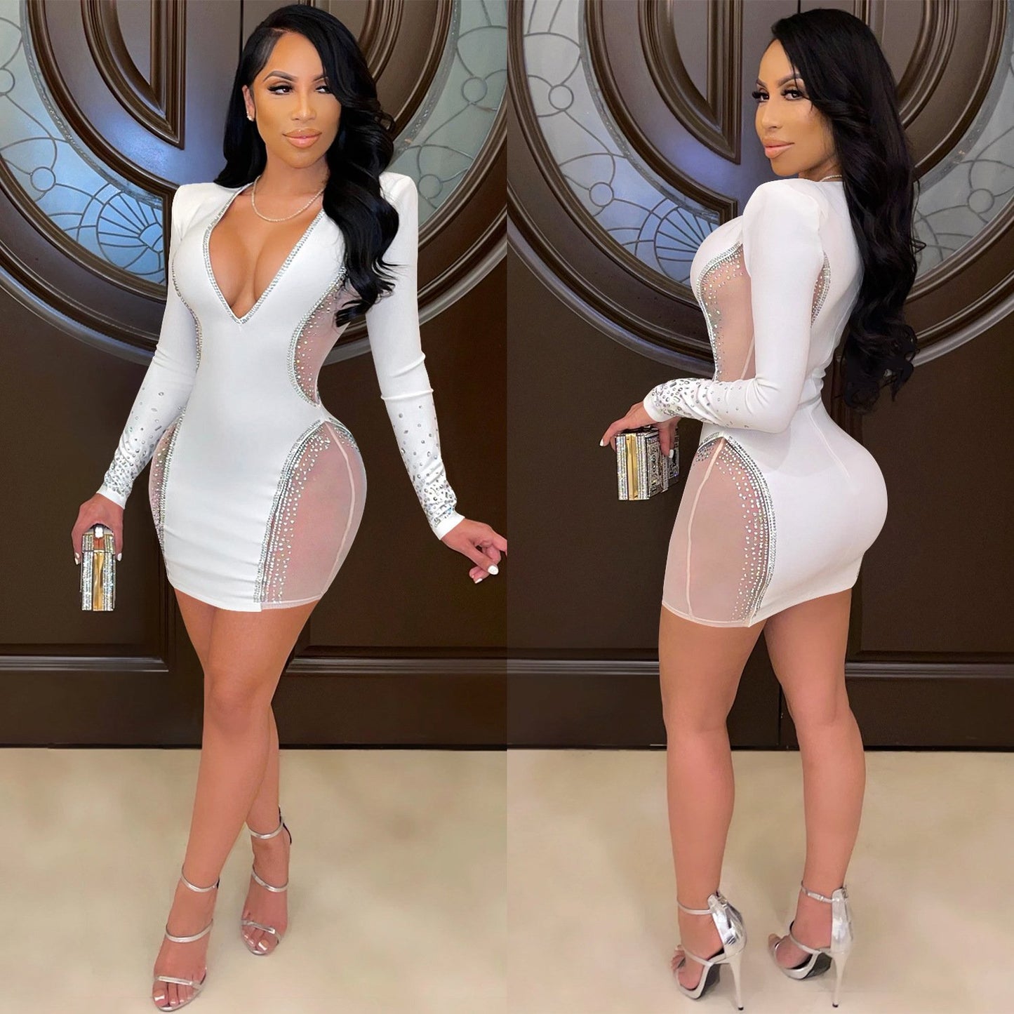 V-neck Dress With Medium Skirt