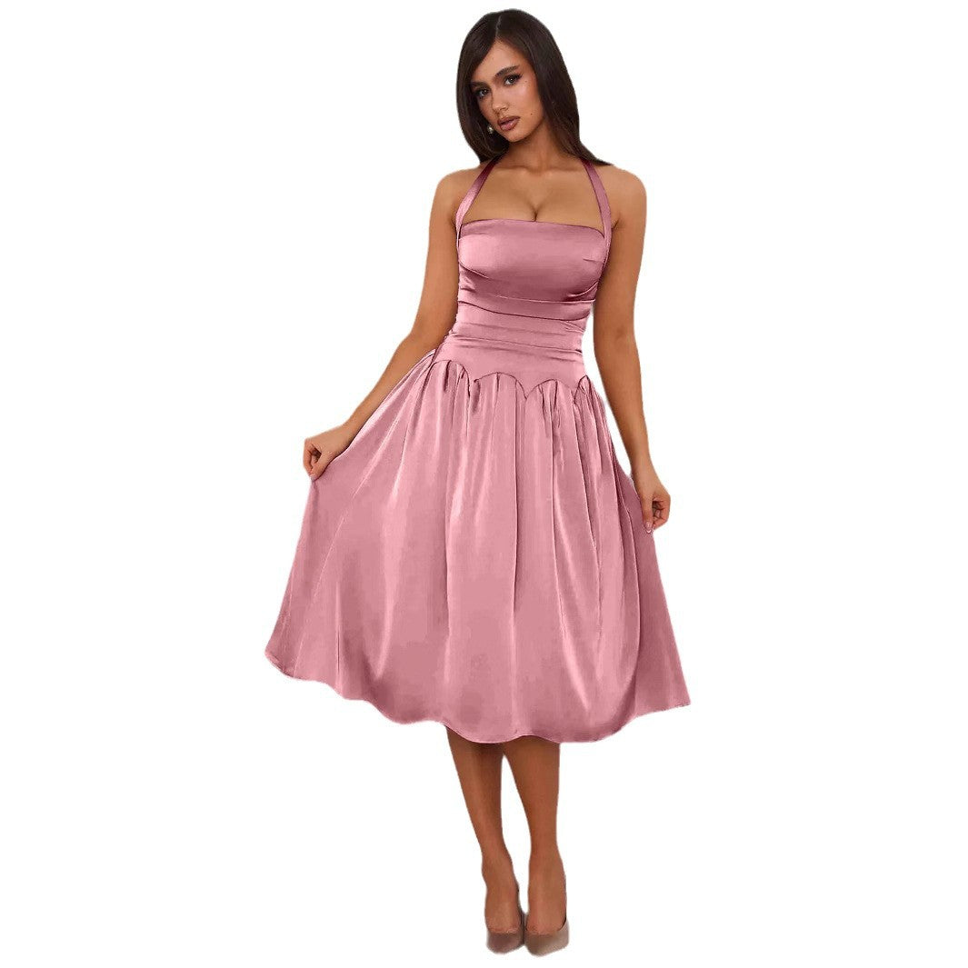 Lace up backless mid length skirt