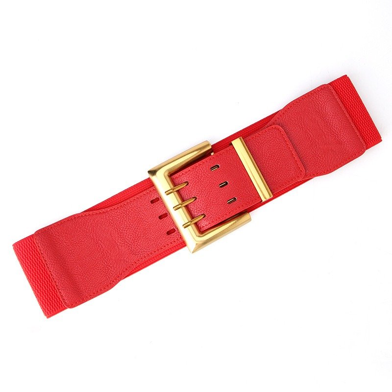 Wide Elastic Waist Belt Three Fastener Buckle