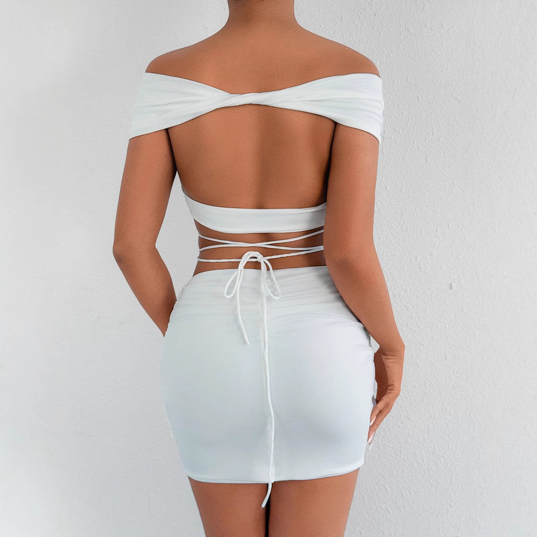 Fashion Strap Hollow Short Skirt Set