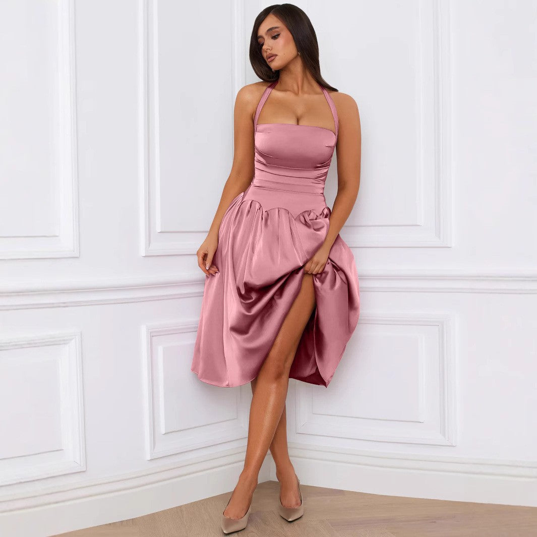 Lace up backless mid length skirt