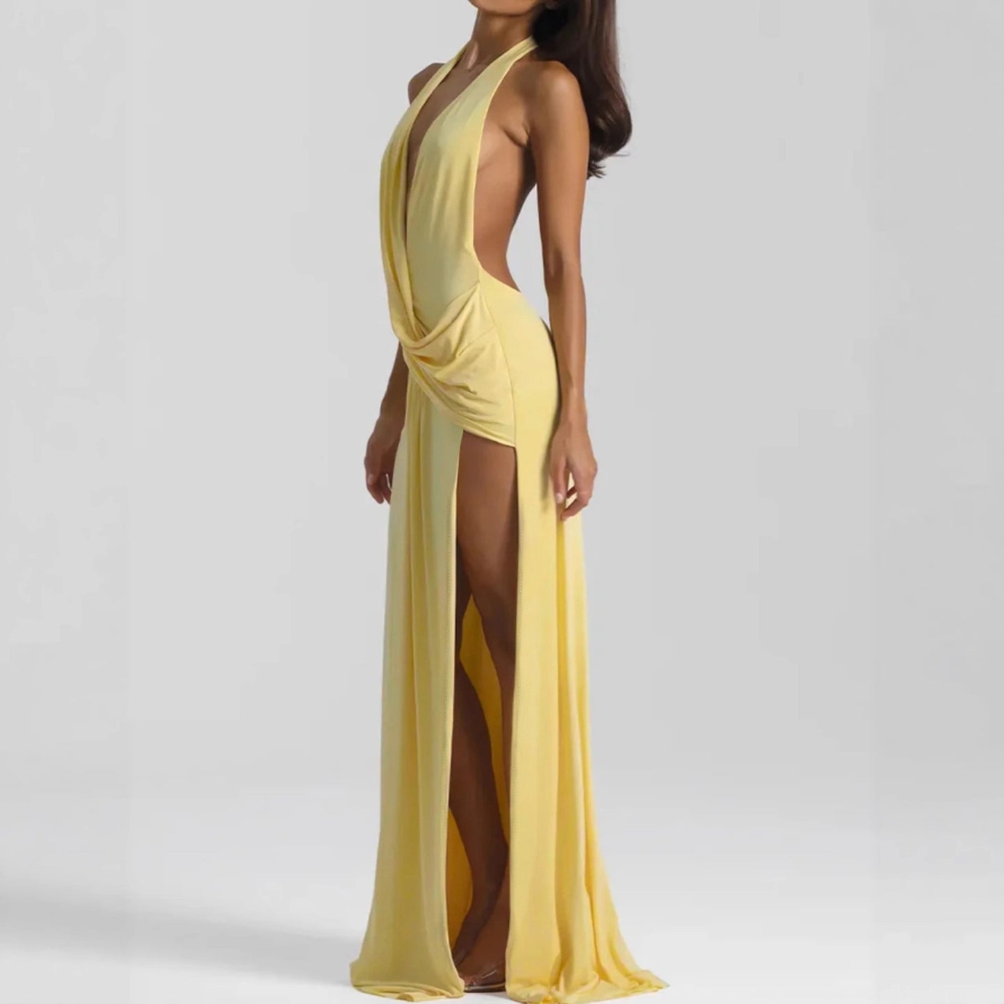 Deep V-neck strap backless long skirt