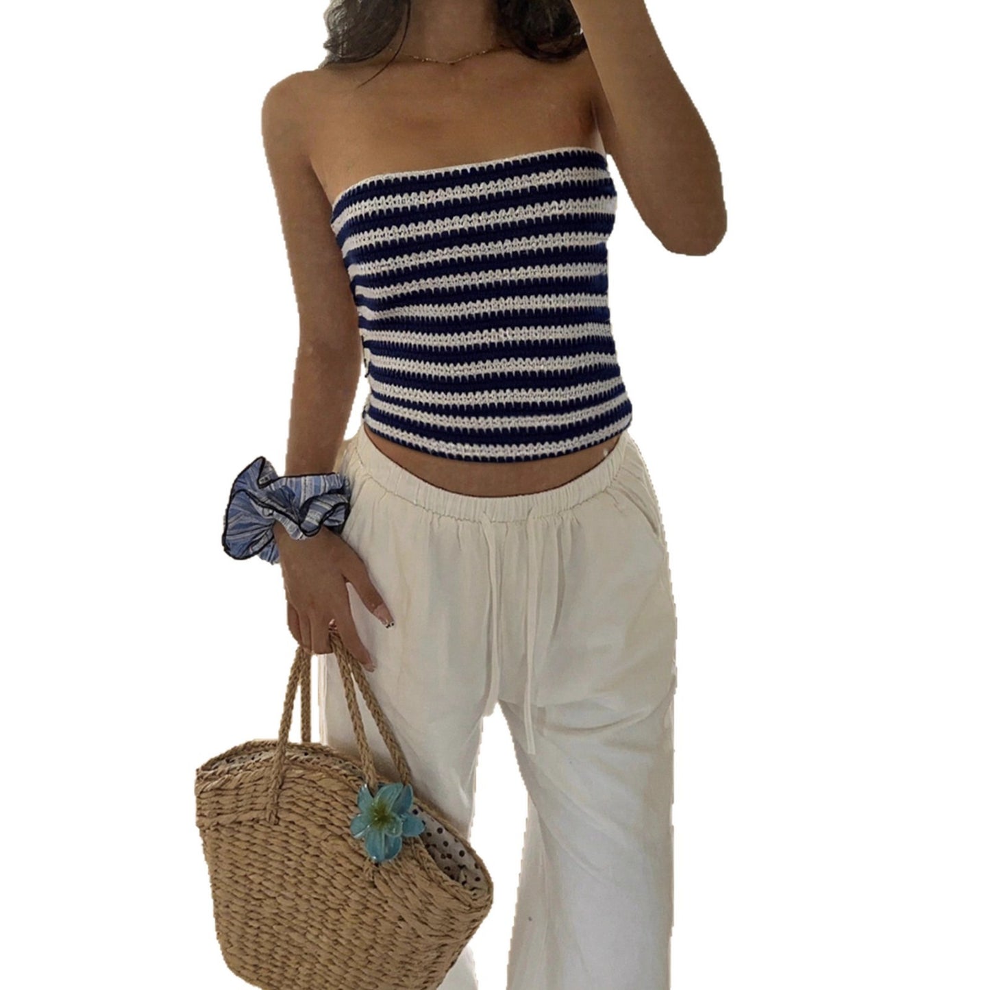 Striped backless strapless