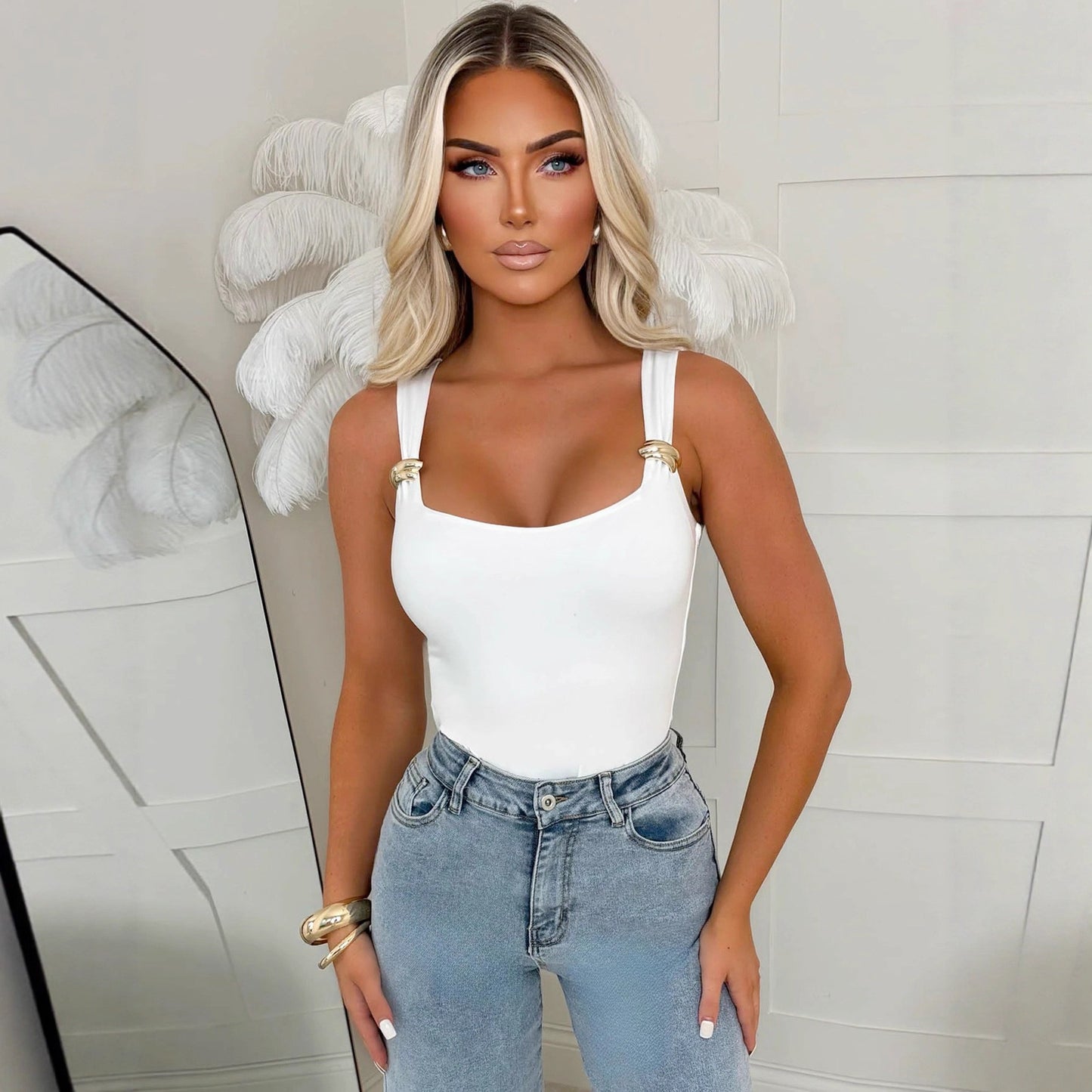 Tight fitting jumpsuit with suspenders