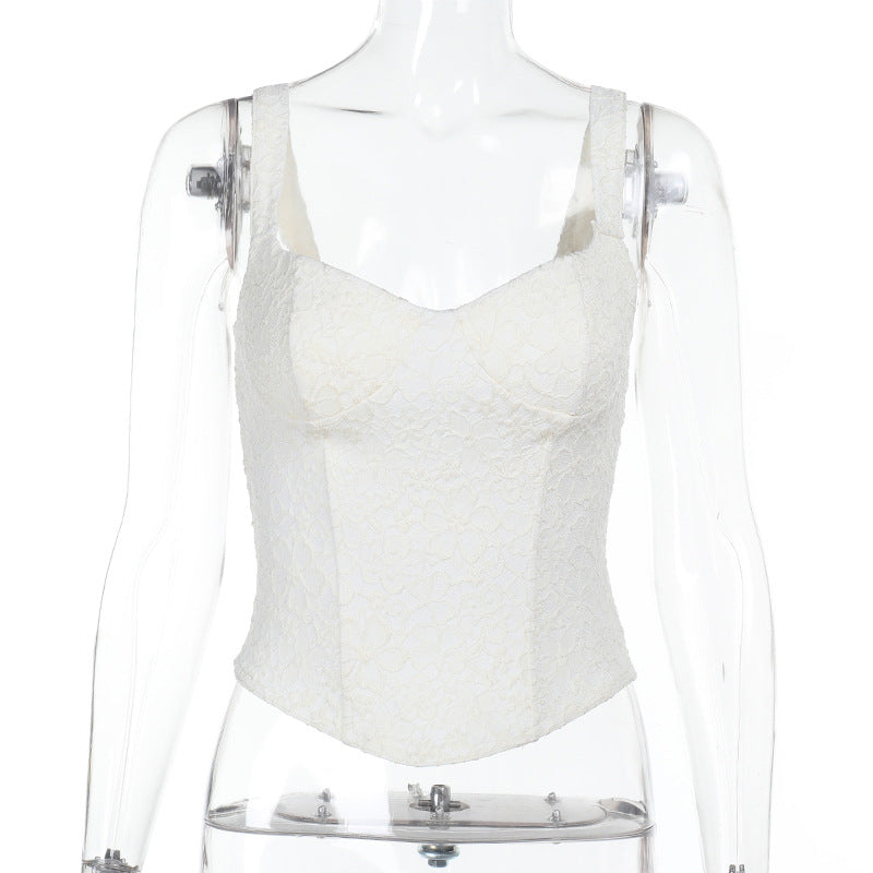 Lace waist cinched fishbone top