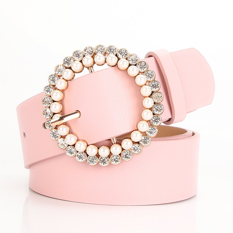 Elegant Belt With Round Pearl Buckle