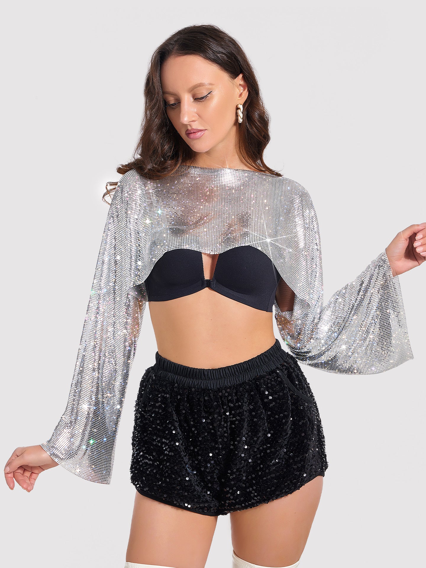 Sequined long sleeved camisole