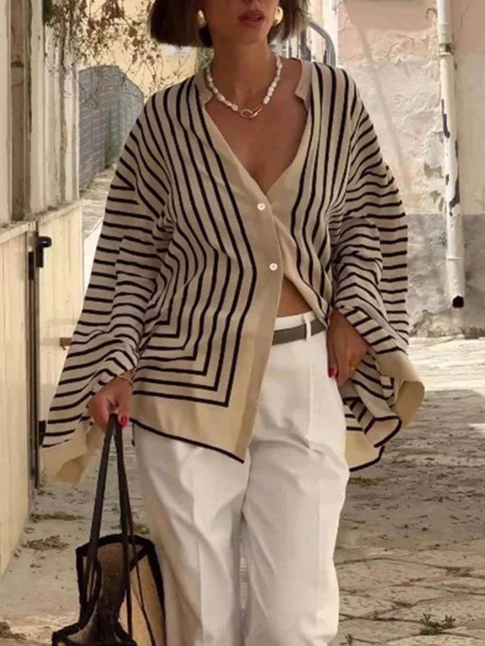 Striped loose cardigan shirt