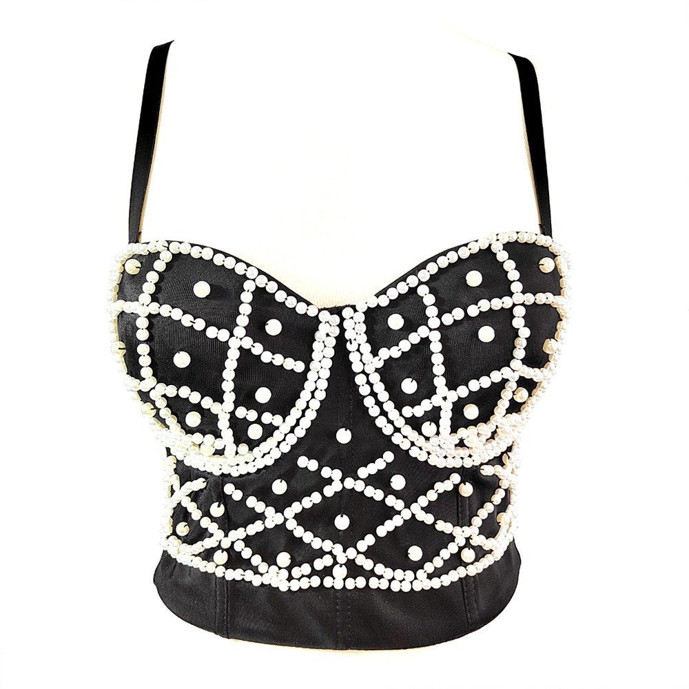 Tube Top With Pearls With Buttons Short Back