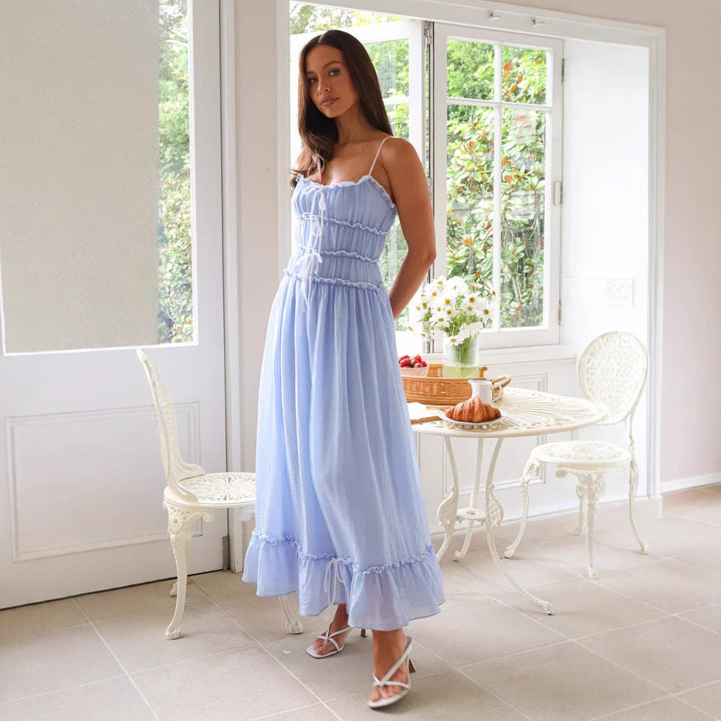 Holiday style lace patchwork high waisted camisole dress