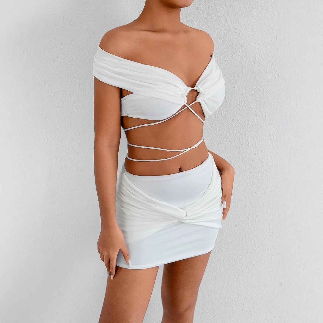 Fashion Strap Hollow Short Skirt Set