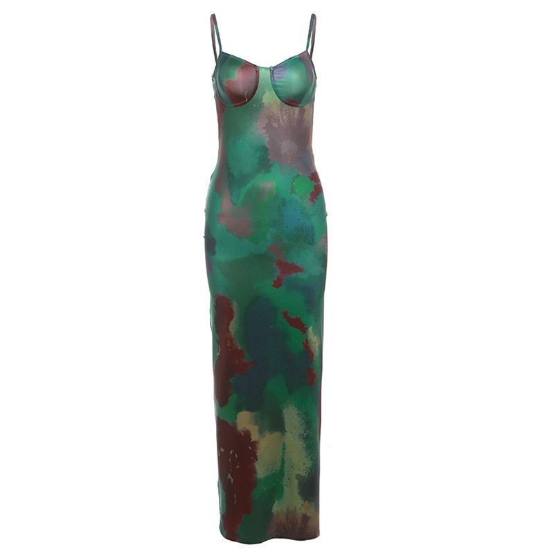 Hani Long Fitted Dress With Straps And Print