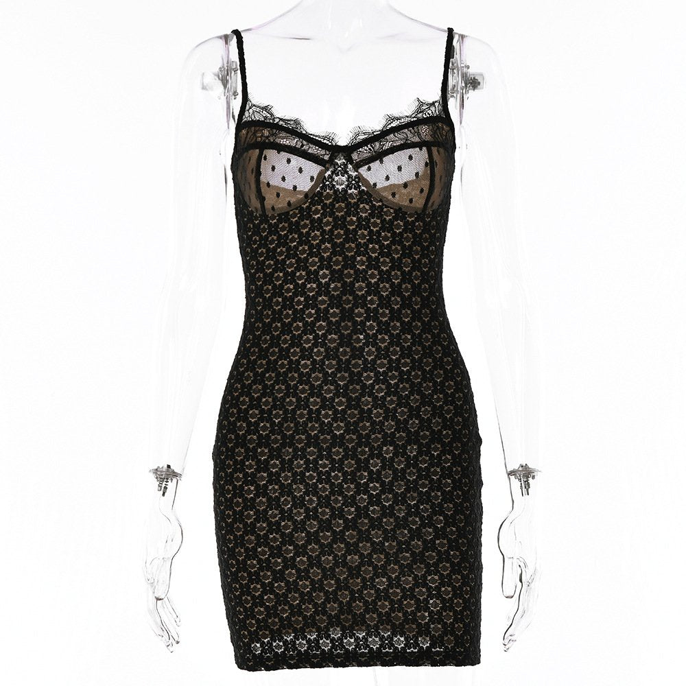 Lace Backless Strap Dress