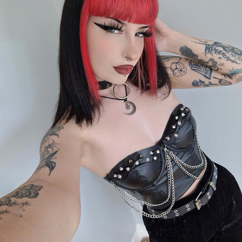 Gothic style rivet chain leather vest