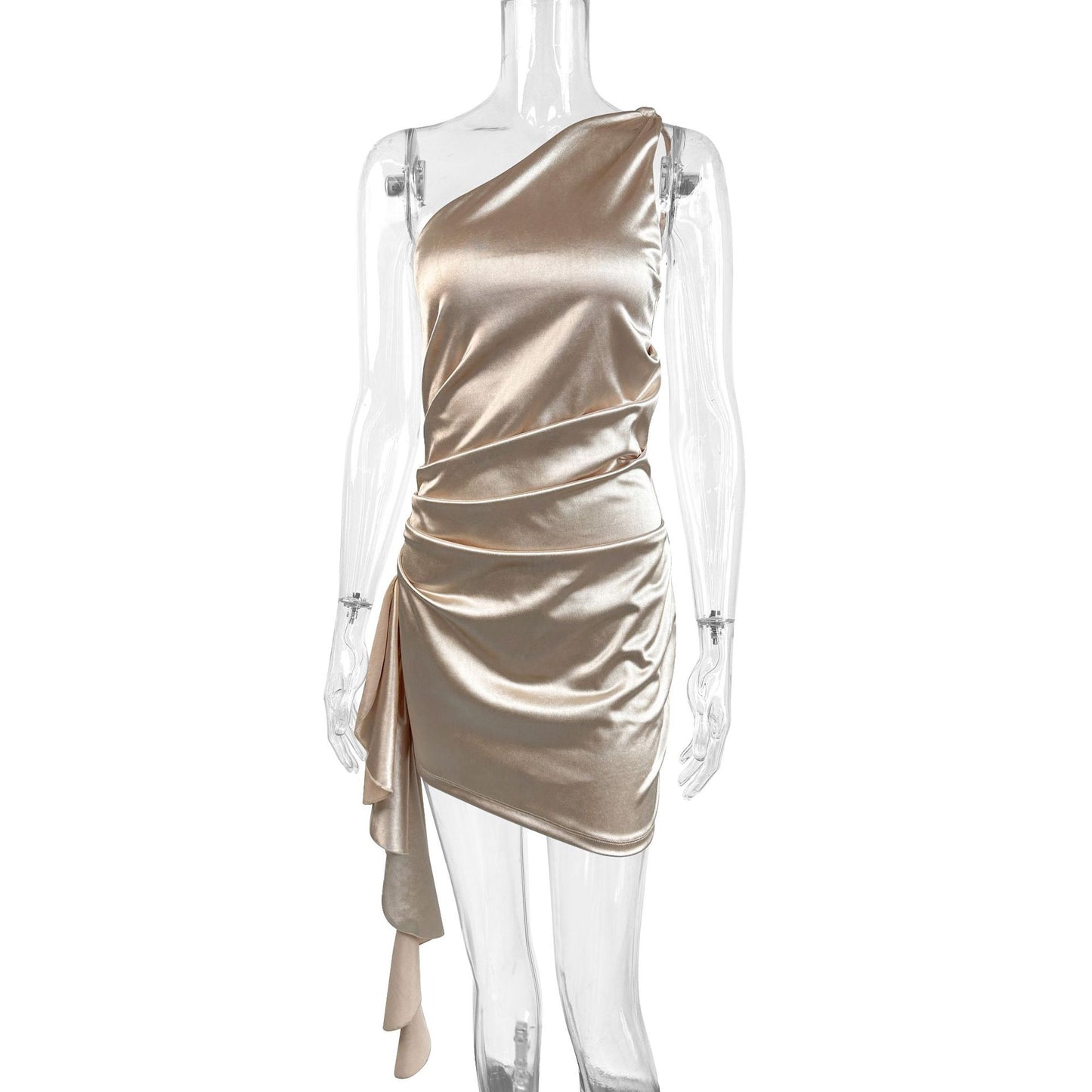 Slanted shoulder ribbon dress