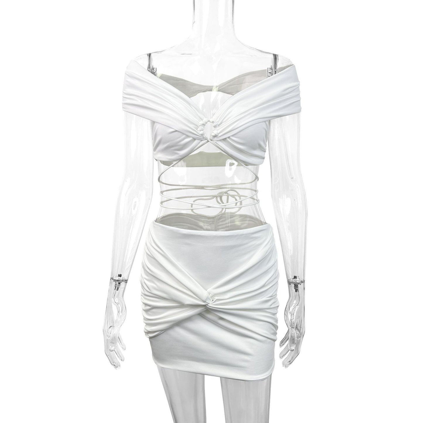 Fashion Strap Hollow Short Skirt Set