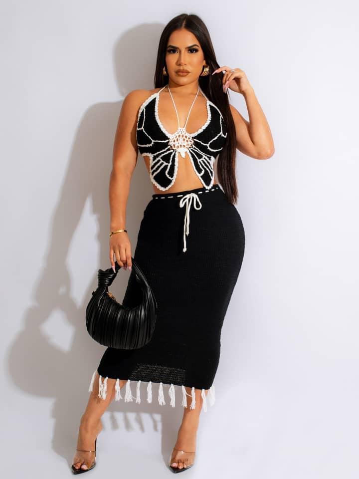 Butterfly Crochet 3/4 Skirt Set