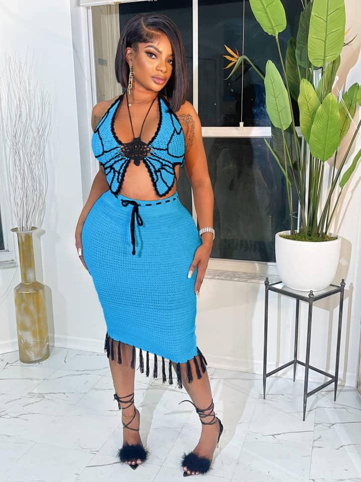 Butterfly Crochet 3/4 Skirt Set