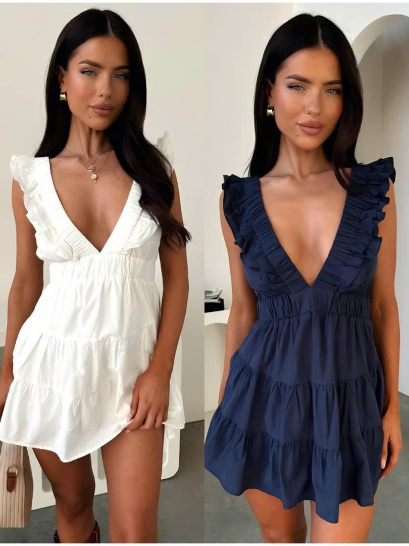 Romina V - Neck Short Dress